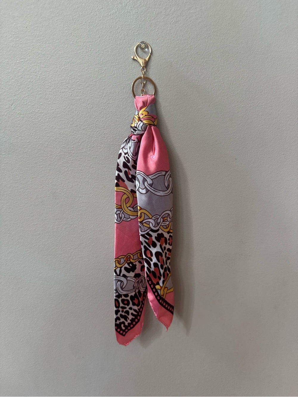 Pink Chain & Leopard Print Scarf Keychain or Bag Charm